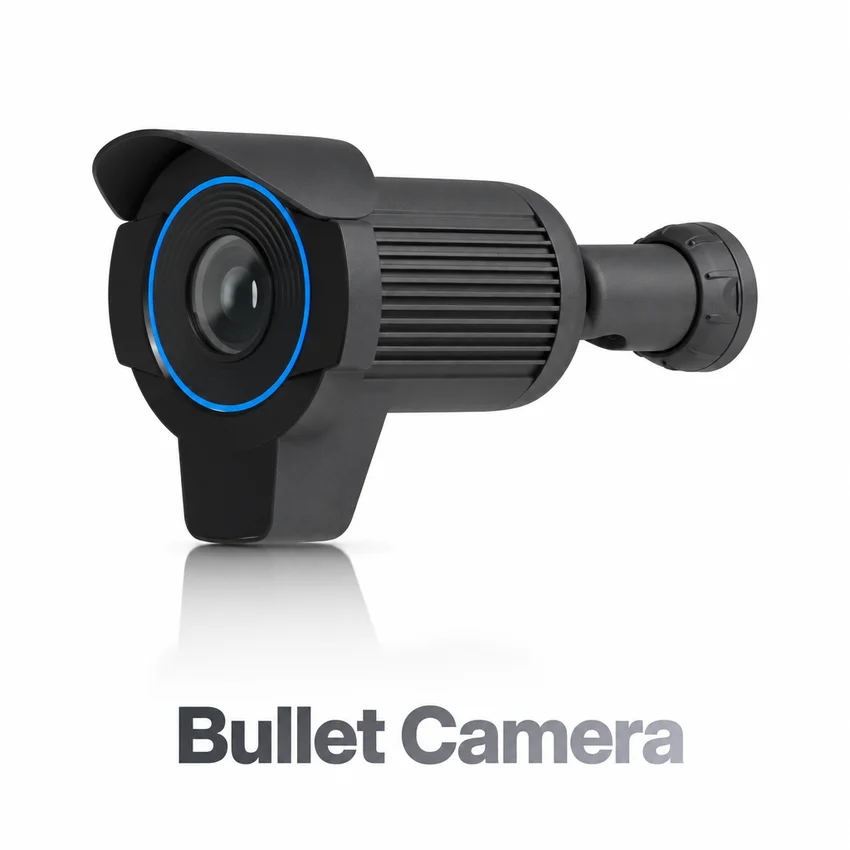 Illustrative bullet security camera with label beneath