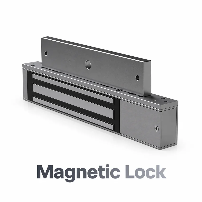 Magnetic lock with silver caption beneath the product