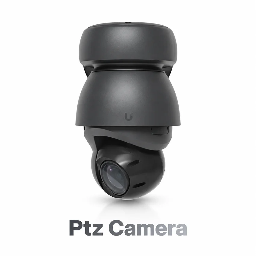 PTZ camera with silver caption beneath the product