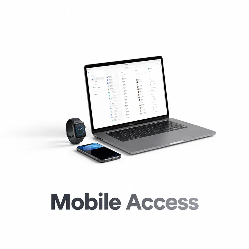 Mobile access with silver caption beneath the product