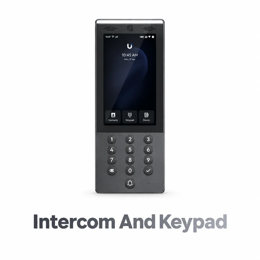 Intercom & keypad with silver caption beneath the product